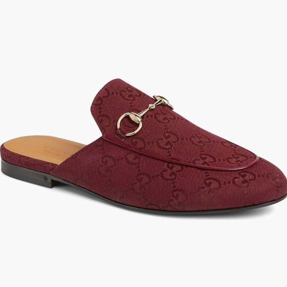 Gucci Princetown Horsebit Loafer Mules, GG Canvas, Maroon, Women’s Size 37 - Picture 2 of 6